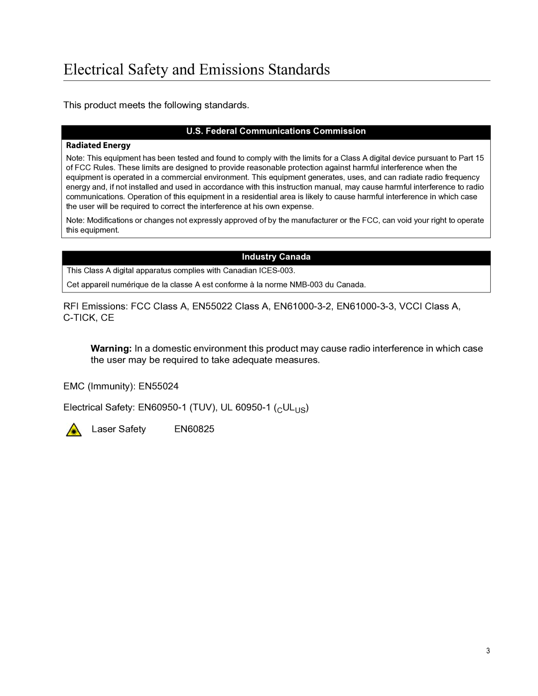 Allied Telesis AT-X510-28GSX, AT-X510-52GTX, AT-X510-28GTX, AT-X510-52GPX manual Electrical Safety and Emissions Standards 