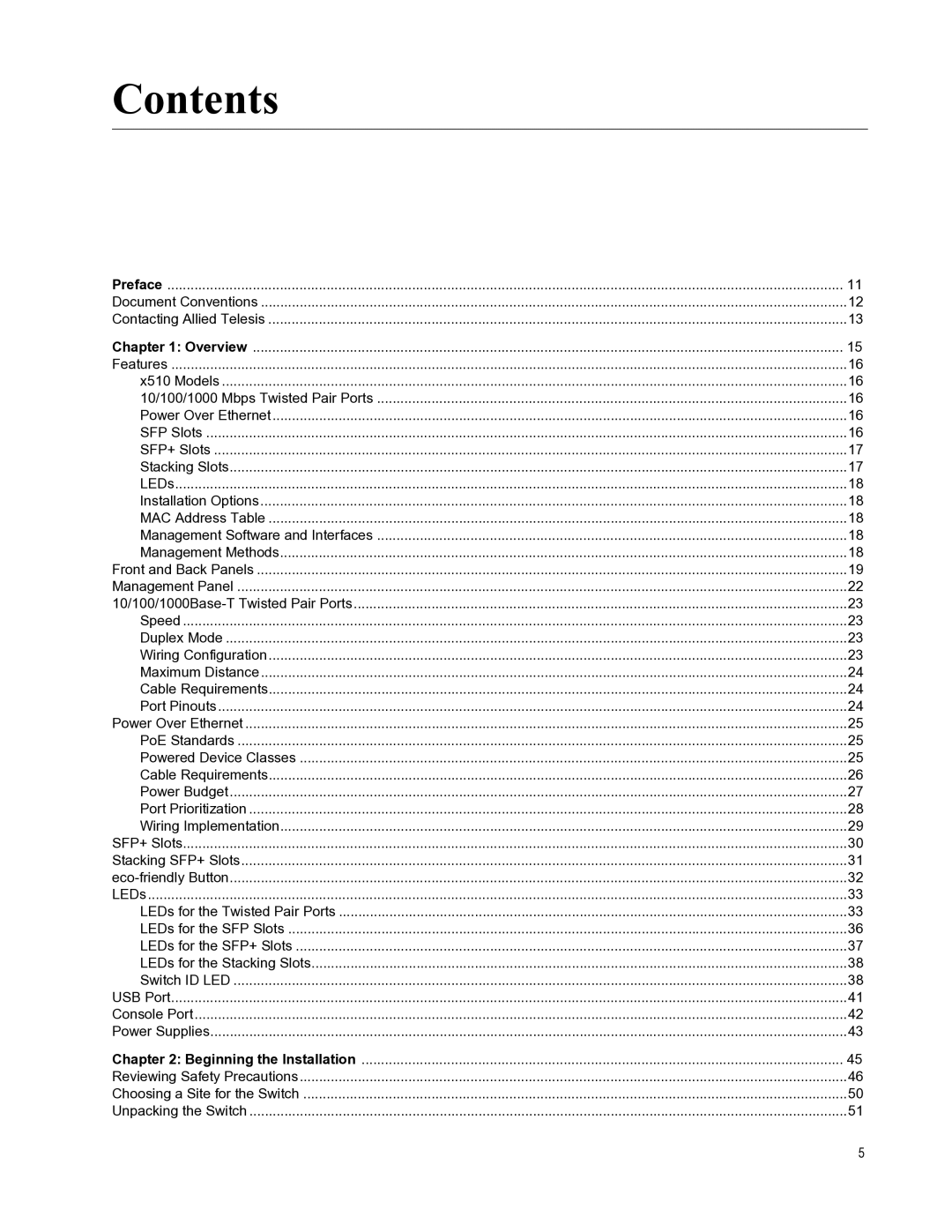 Allied Telesis AT-X510-52GTX, AT-X510-28GTX, AT-X510-52GPX, AT-X510-28GSX, AT-X510-28GPX manual Contents 