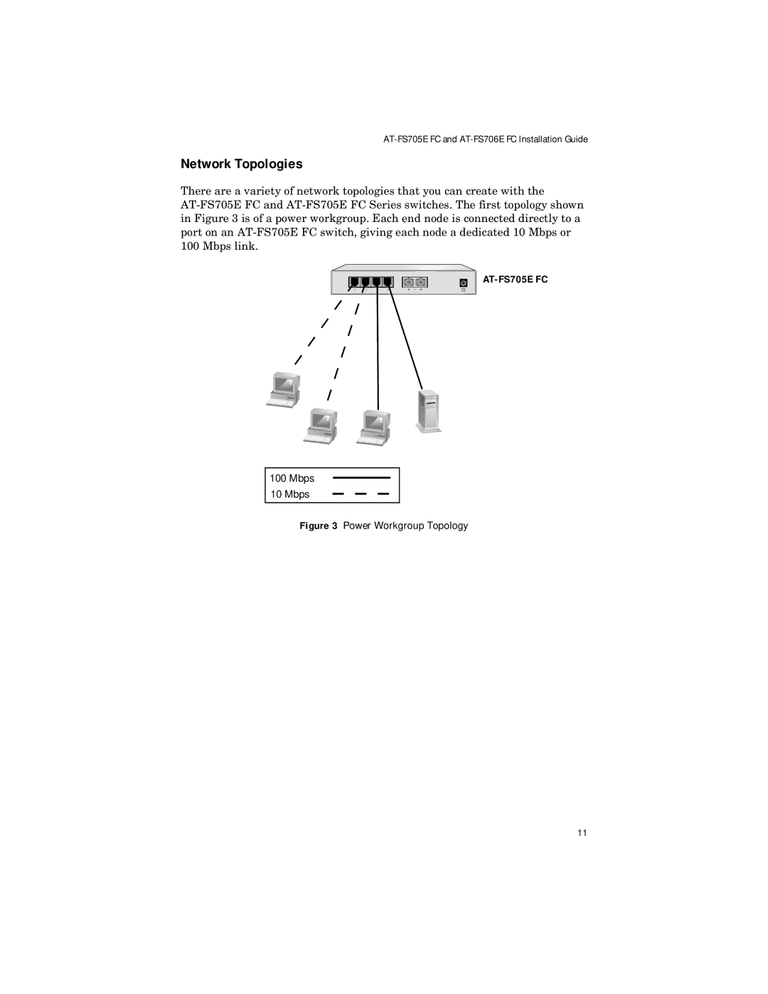 Allied Telesis ATFS705EFCSC60 manual Network Topologies, AT-FS705E FC 