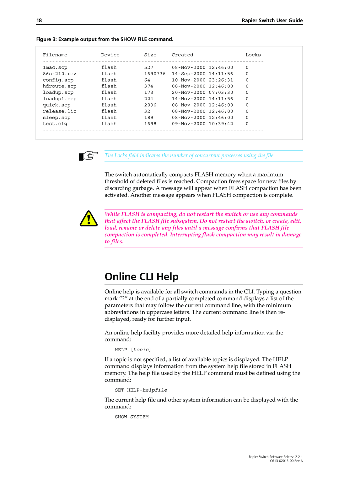 Allied Telesis C613-02013-00 manual Online CLI Help, Example output from the SHOW FILE command 