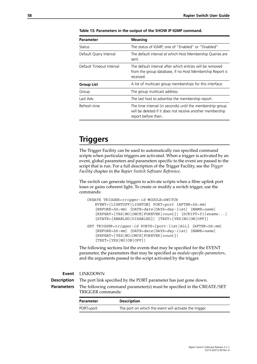 Allied Telesis C613-02013-00 manual Triggers 