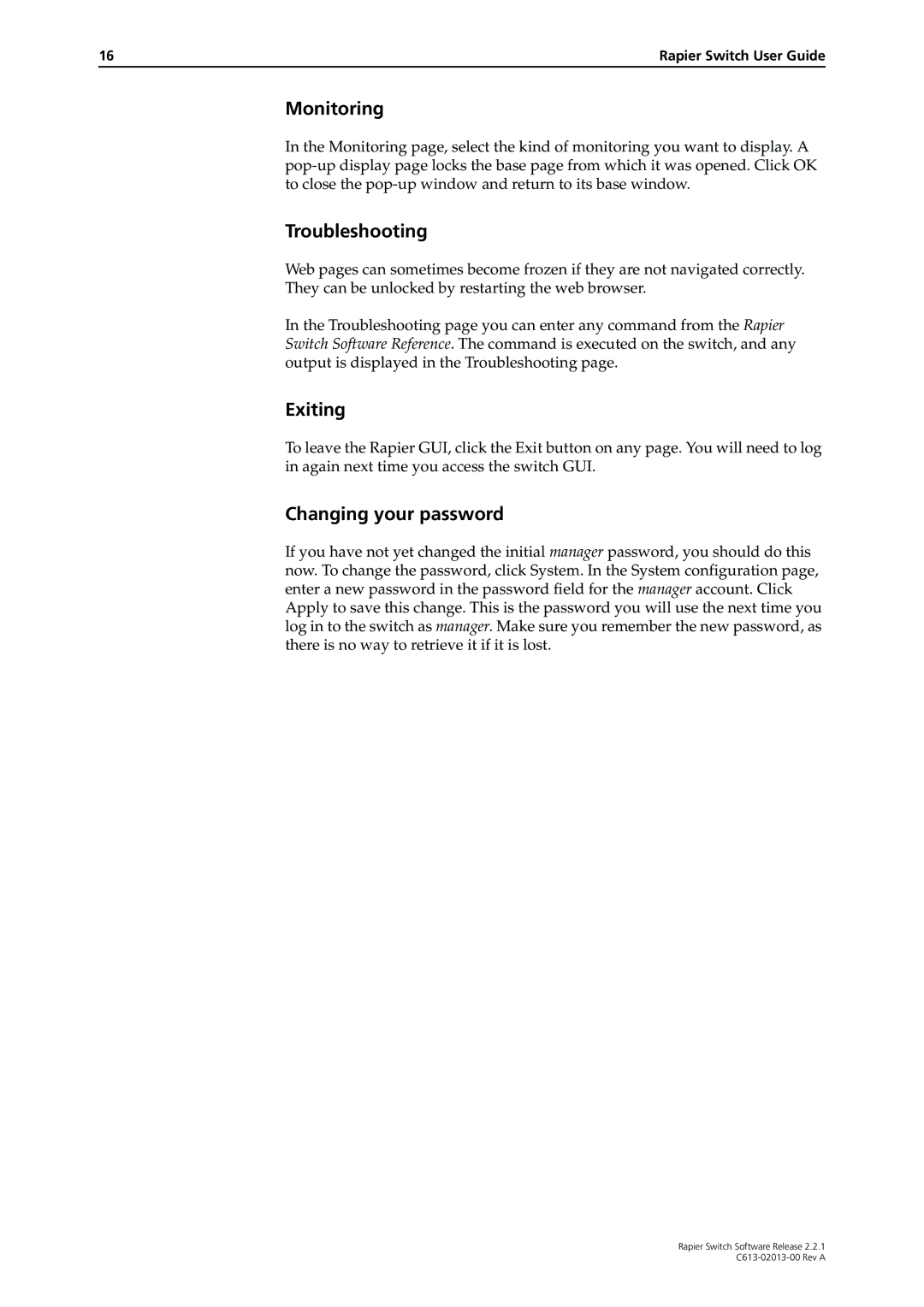 Allied Telesis C613-02013-00 manual Monitoring 