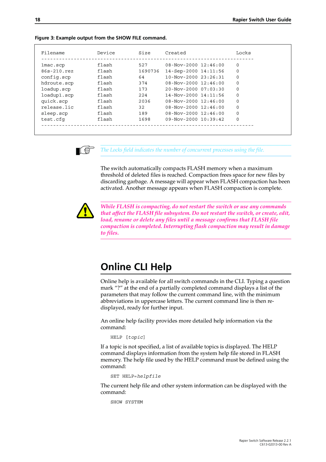 Allied Telesis C613-02013-00 manual Online CLI Help, Show System 