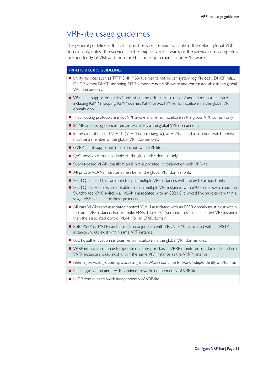 Allied Telesis C613-16164-00 REV E manual VRF-lite usage guidelines 