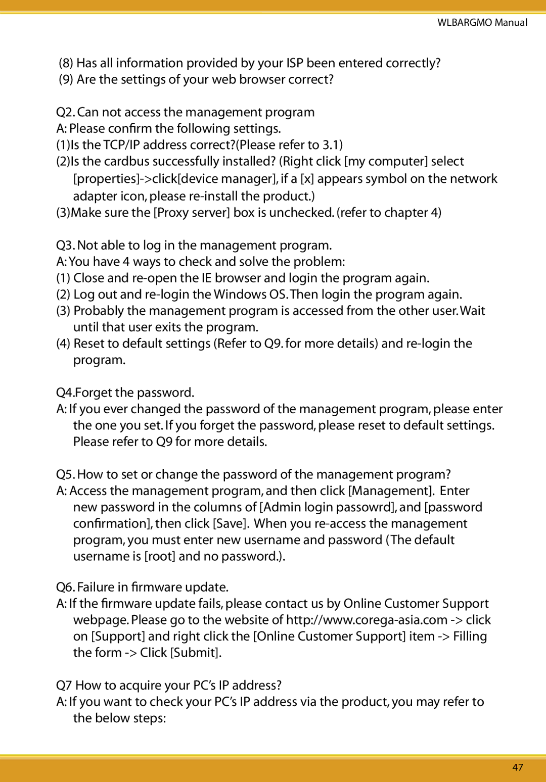 Allied Telesis CG-WLBARGMO user manual Wlbargmo Manual 