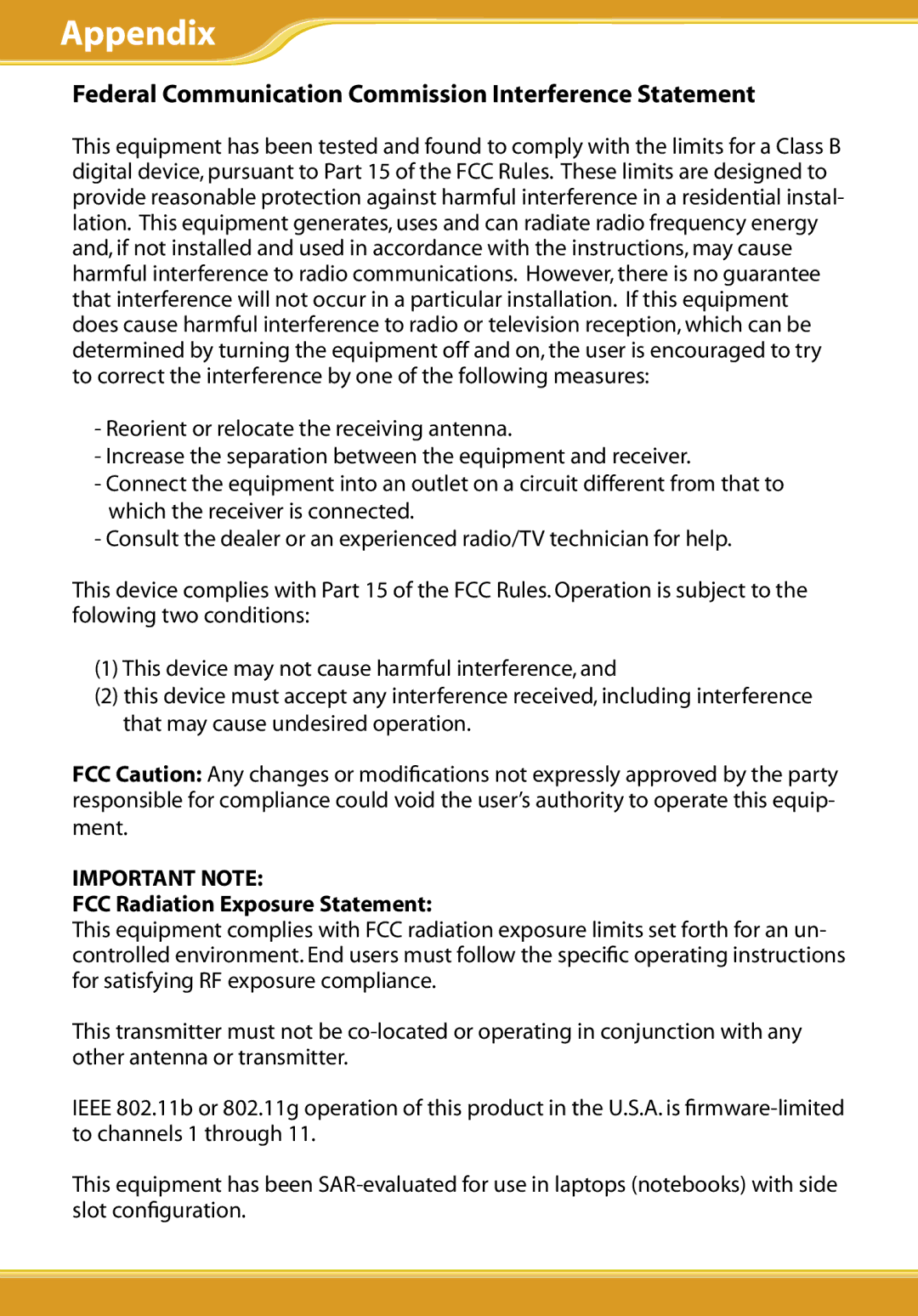 Allied Telesis CG-WLBARGMO Federal Communication Commission Interference Statement, FCC Radiation Exposure Statement 