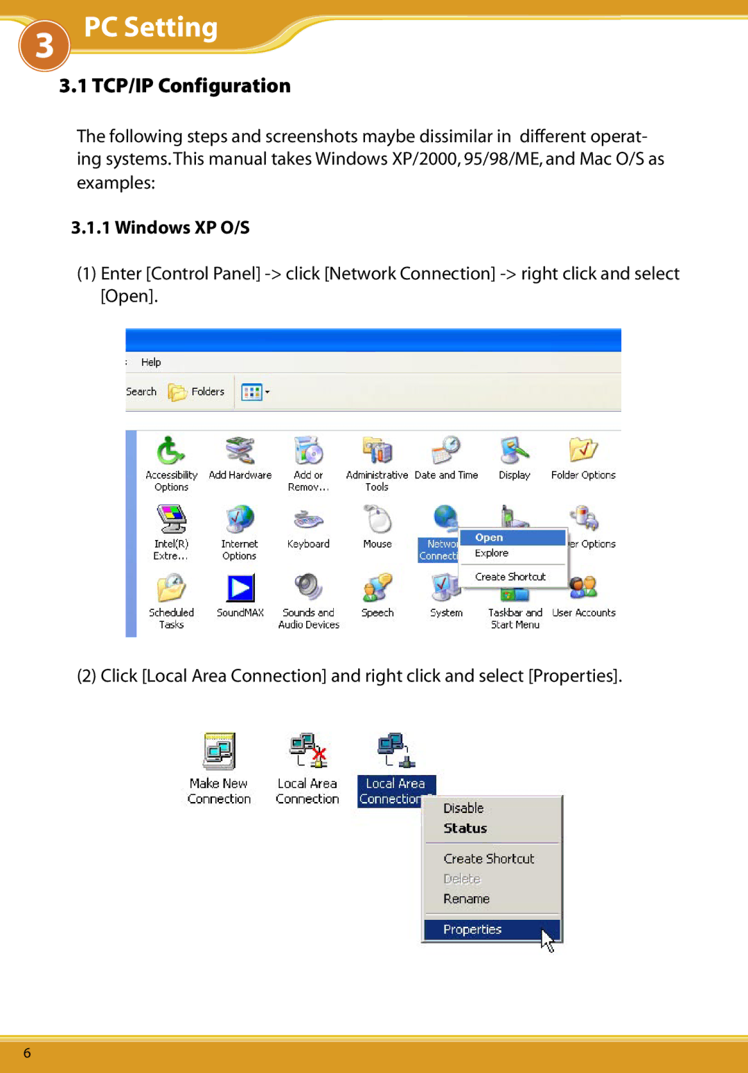 Allied Telesis CG-WLBARGMO user manual TCP/IP Configuration, Windows XP O/S 