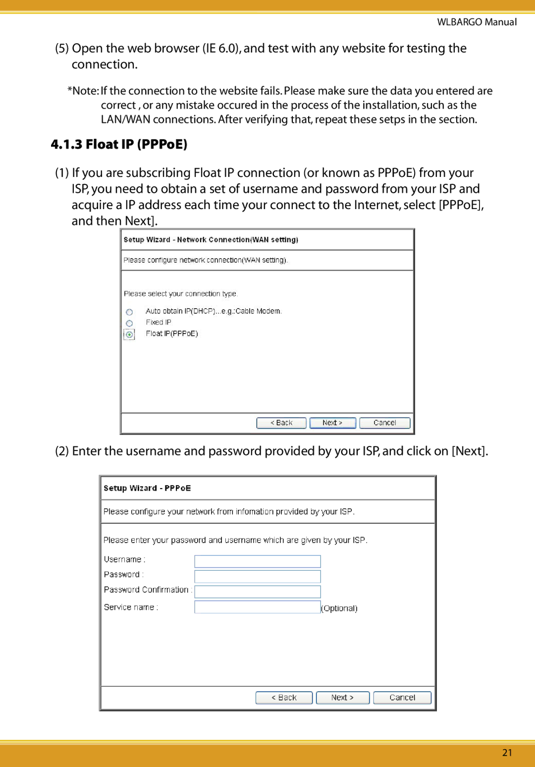 Allied Telesis CG-WLBARGO user manual Float IP PPPoE 