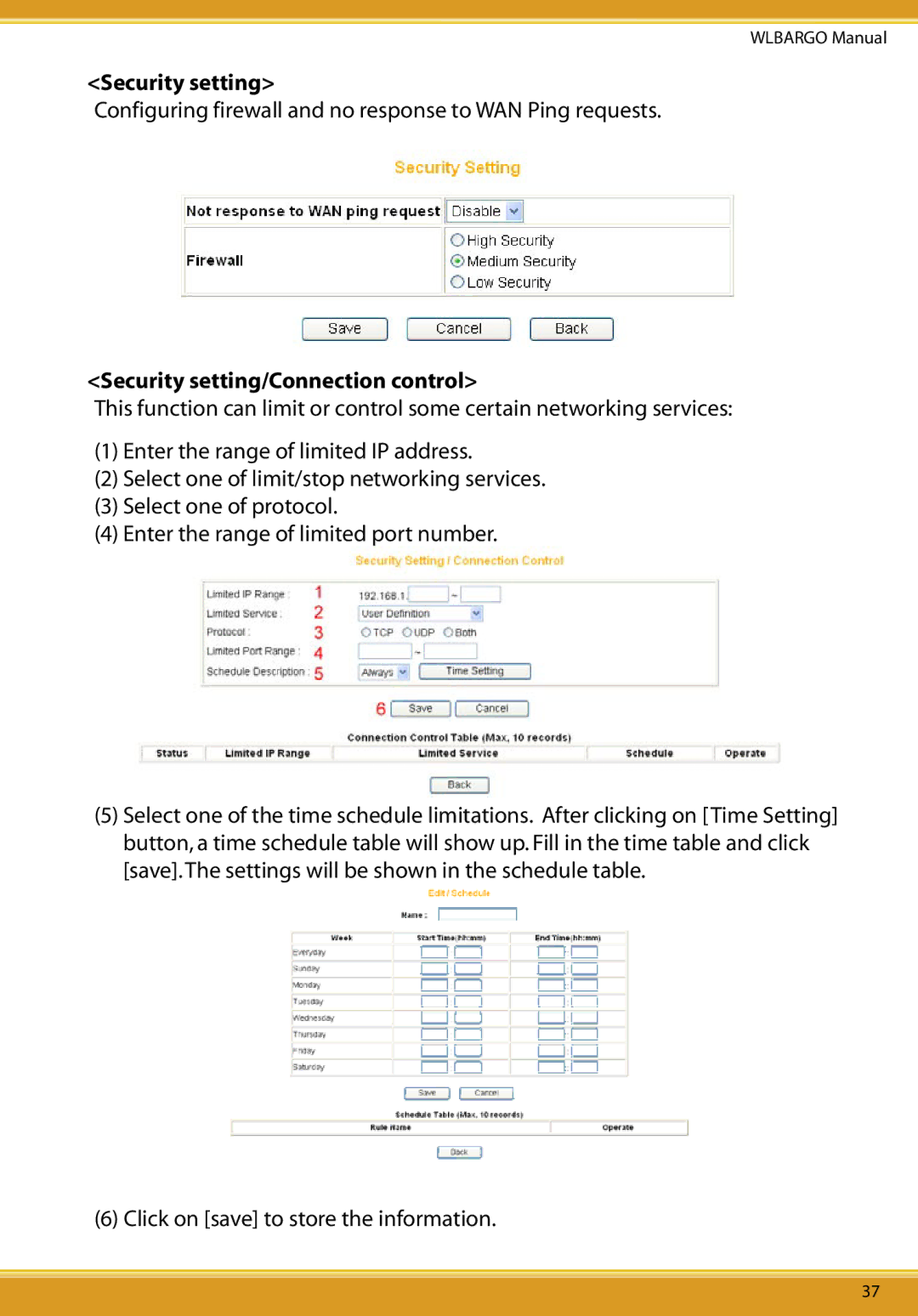 Allied Telesis CG-WLBARGO user manual Security setting/Connection control 