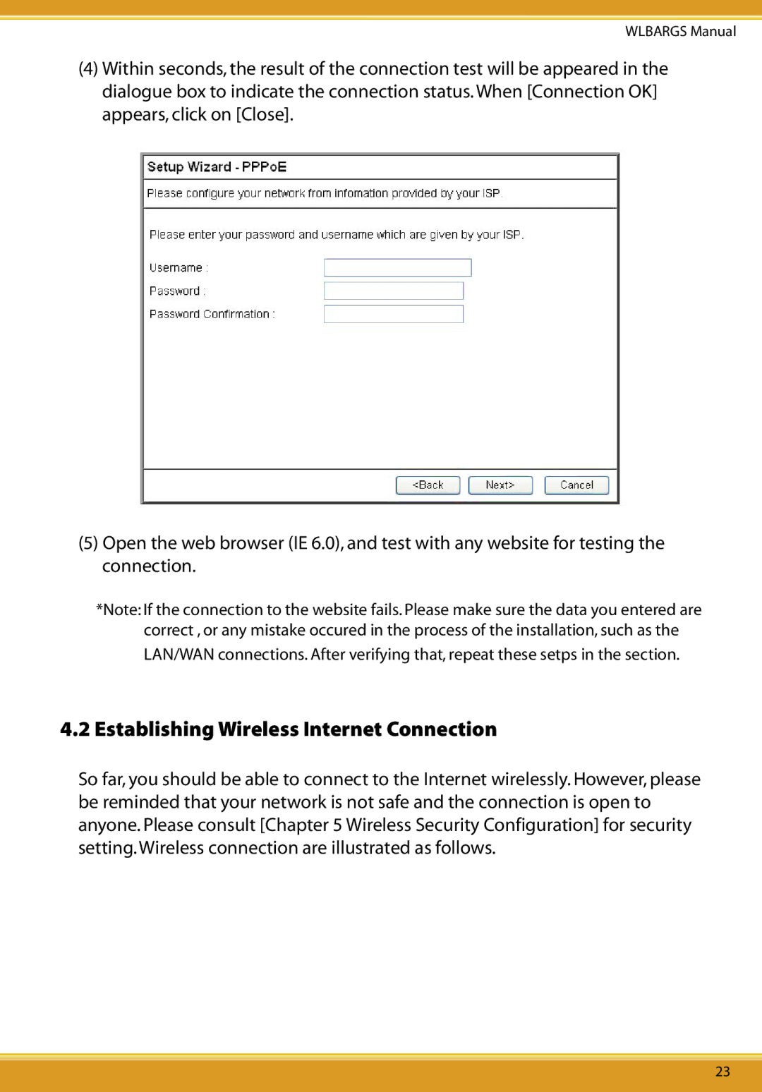 Allied Telesis CG-WLBARGS manual Establishing Wireless Internet Connection 