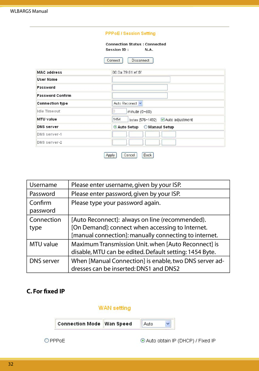 Allied Telesis CG-WLBARGS manual For ﬁxed IP 