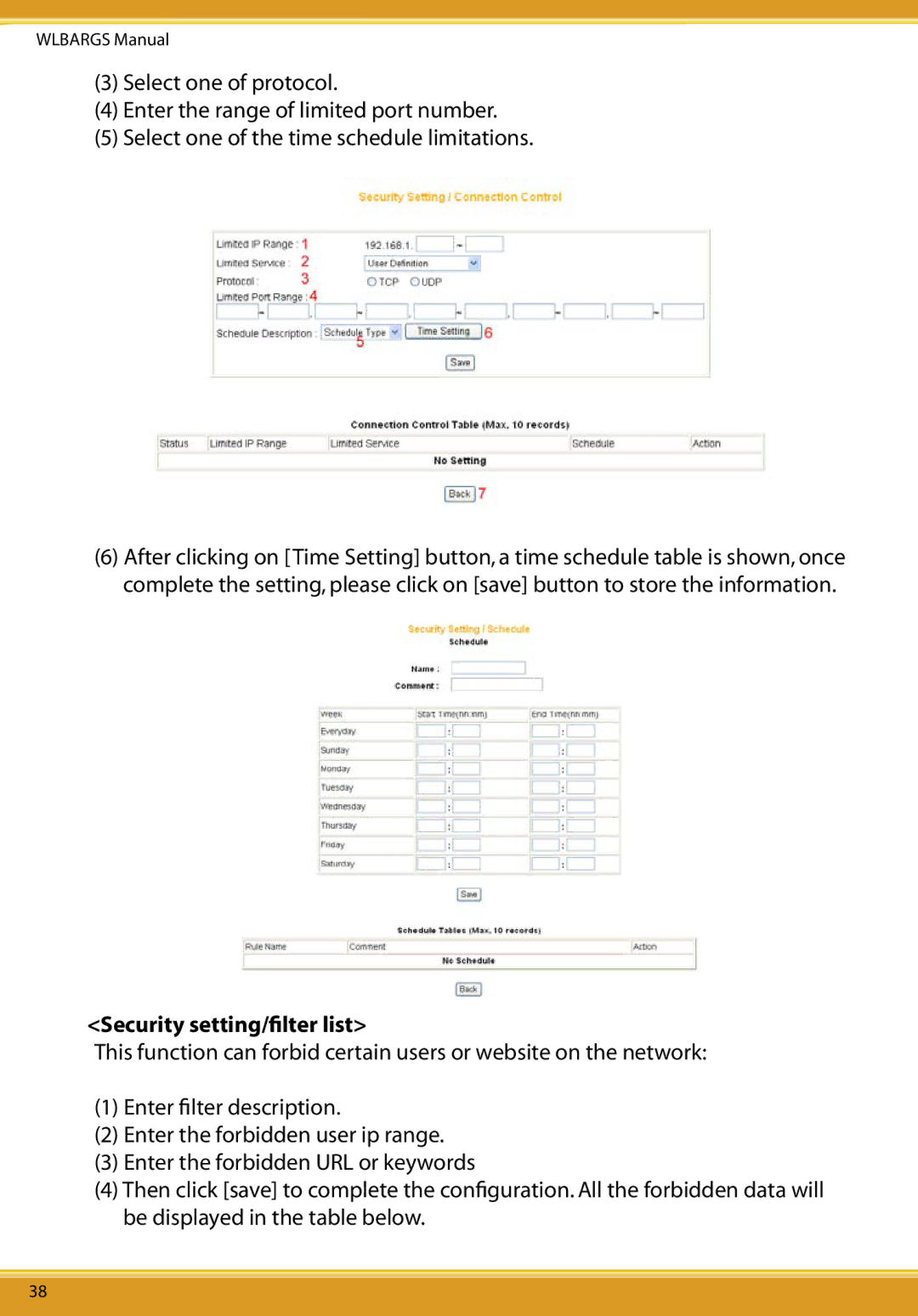 Allied Telesis CG-WLBARGS manual Security setting/ﬁlter list 