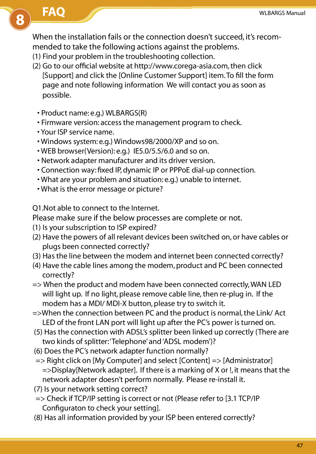 Allied Telesis CG-WLBARGS manual Faq 