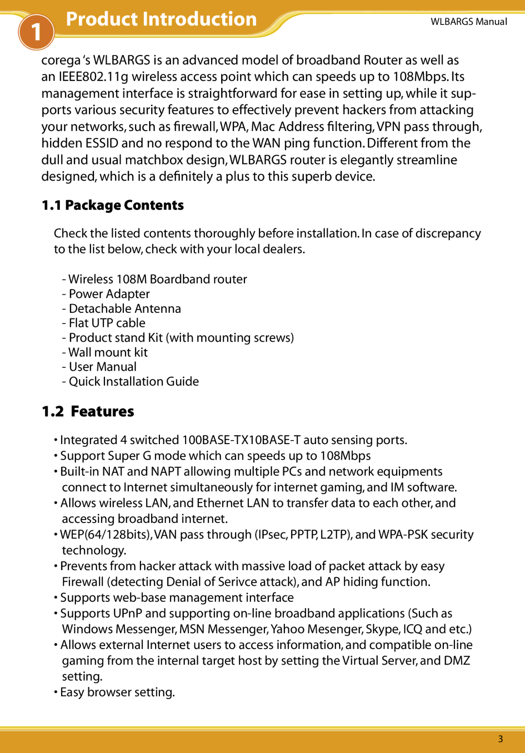 Allied Telesis CG-WLBARGS manual Product Introduction, Package Contents 