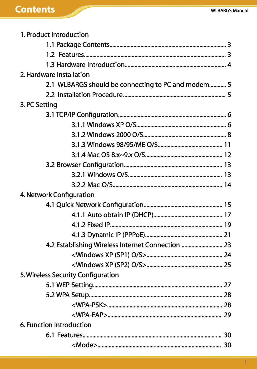 Allied Telesis CG-WLBARGS manual Contents, Product Introduction, Hardware Installation, PC Setting, Network Conﬁguration 