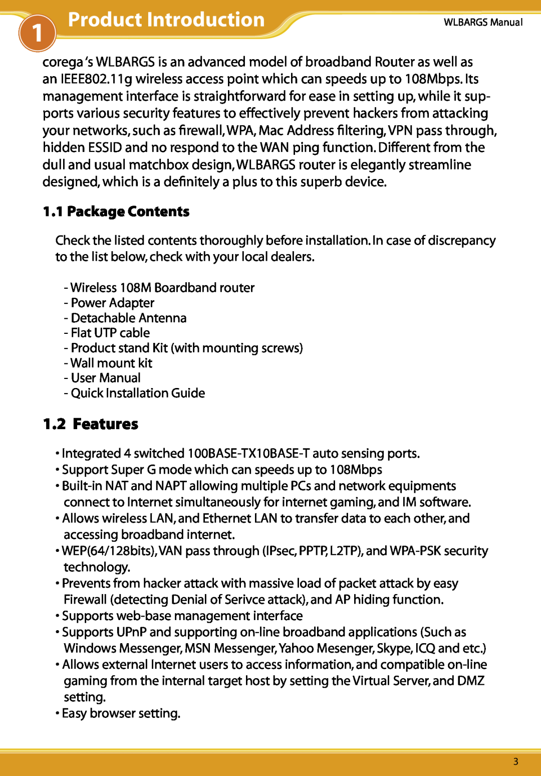Allied Telesis CG-WLBARGS manual Product Introduction, Features, Package Contents 