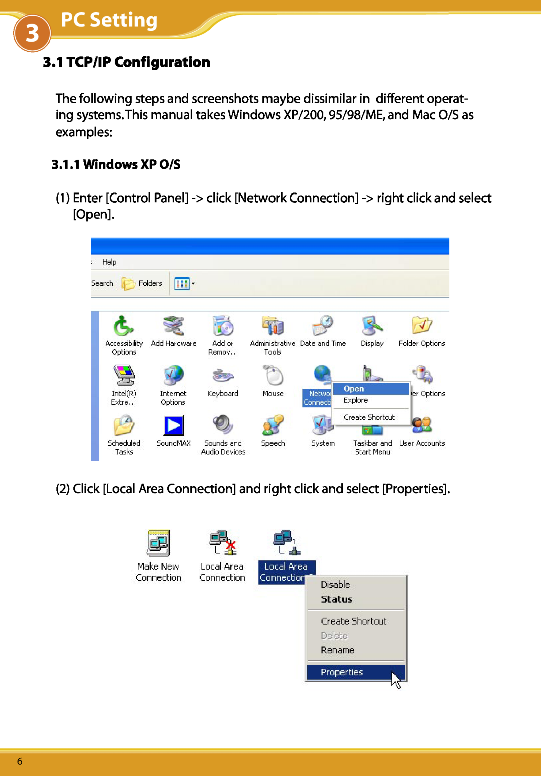 Allied Telesis CG-WLBARGS manual 3.1 TCP/IP Configuration, Windows XP O/S 