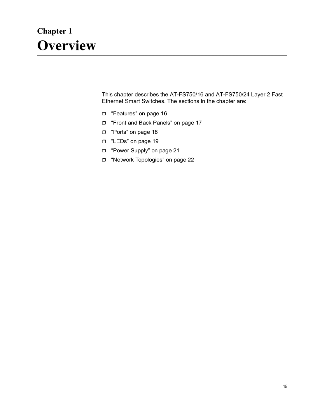 Allied Telesis AT-FS750/24, AT-FS750/16 manual Overview, Chapter 