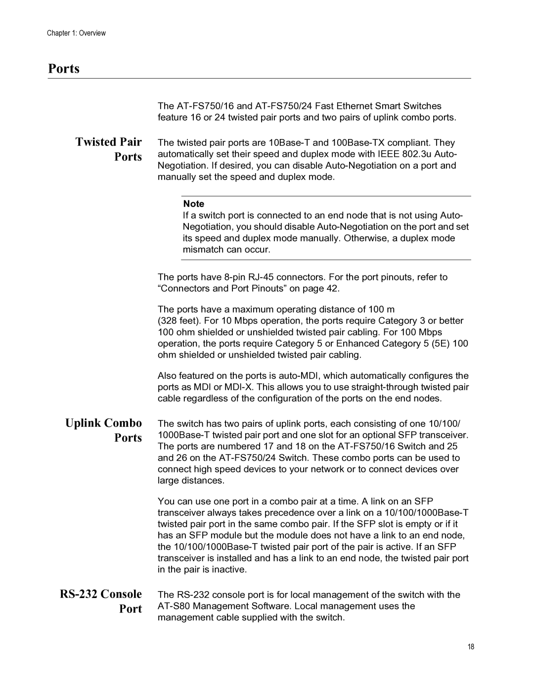 Allied Telesis AT-FS750/16, AT-FS750/24 manual Uplink Combo Ports 