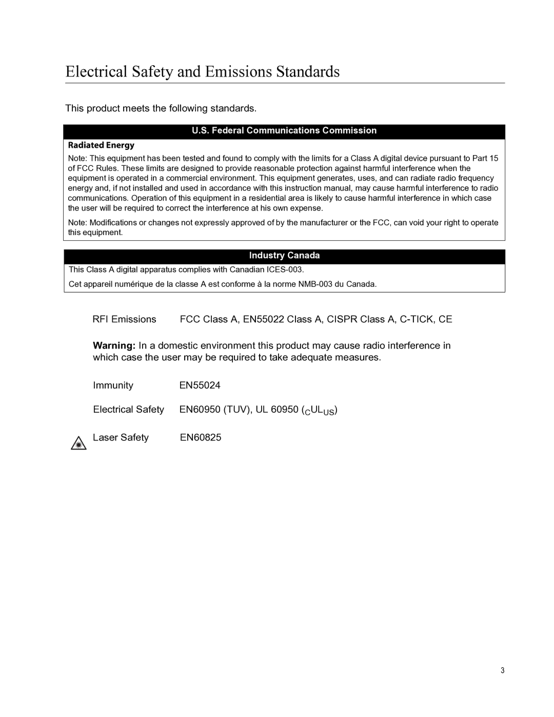 Allied Telesis AT-FS750/24, AT-FS750/16 manual Electrical Safety and Emissions Standards 