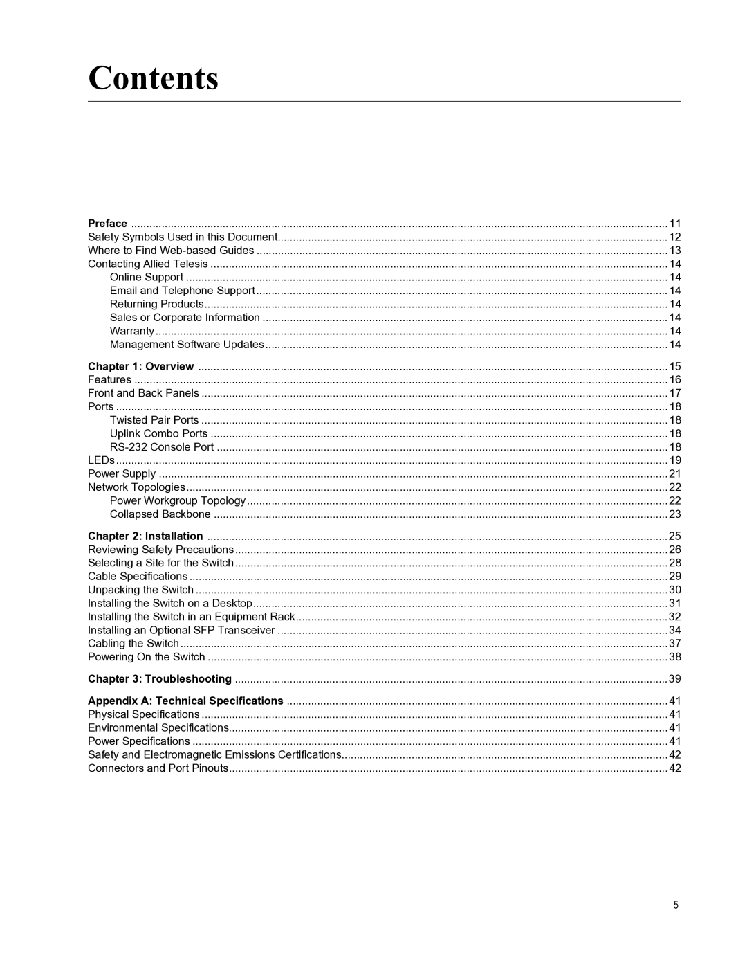 Allied Telesis AT-FS750/16, AT-FS750/24 manual Contents 