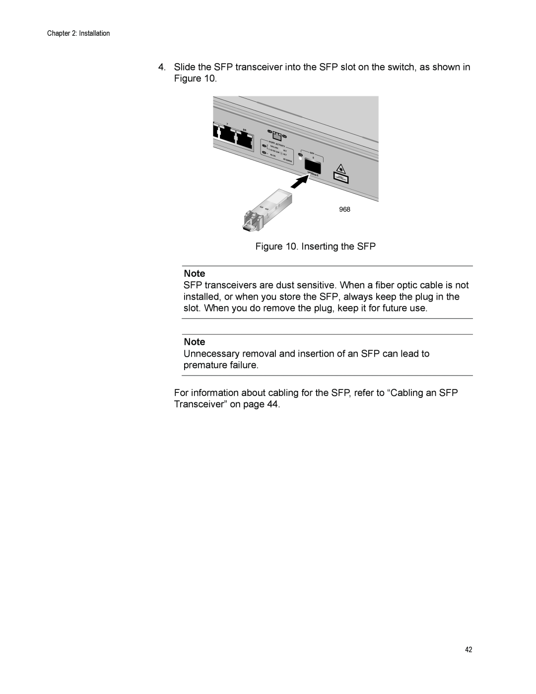 Allied Telesis GS900/8POE manual Inserting the SFP 