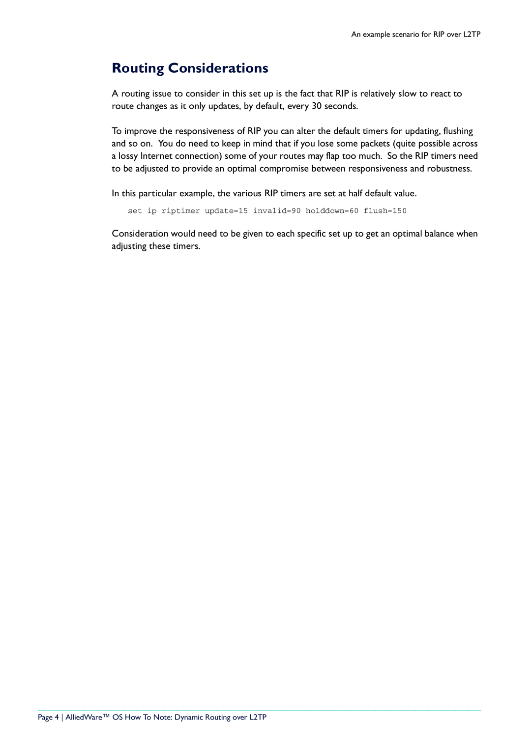 Allied Telesis L2TP Tunnel manual Routing Considerations 