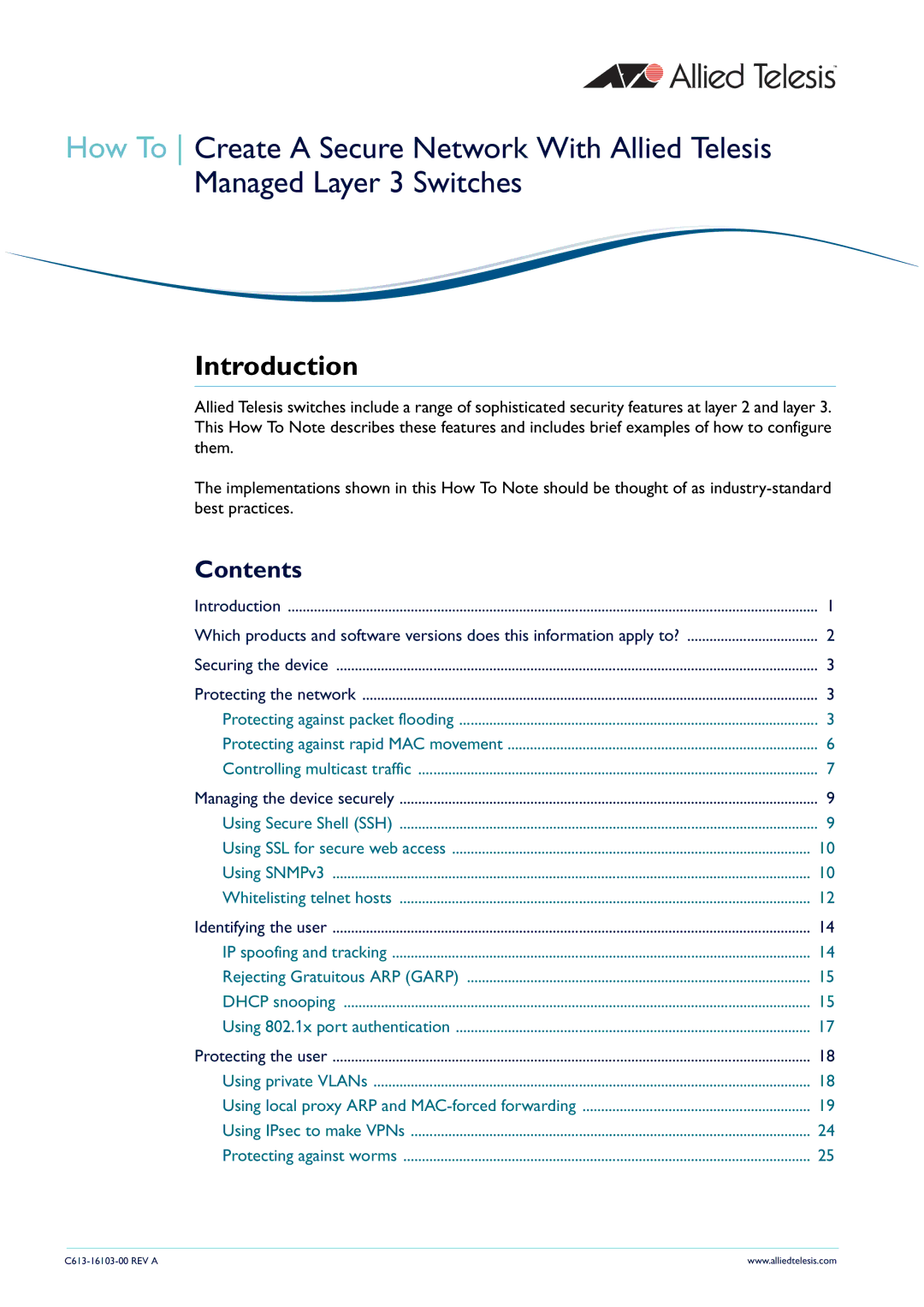 Allied Telesis Layer 3 Switches manual Introduction, Contents 