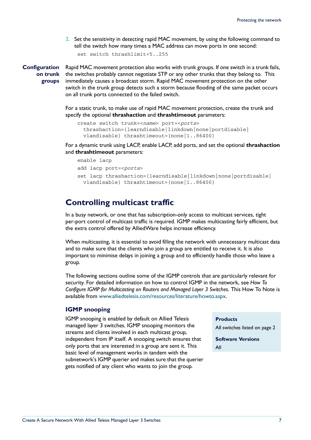 Allied Telesis Layer 3 Switches manual Controlling multicast traffic, Igmp snooping 