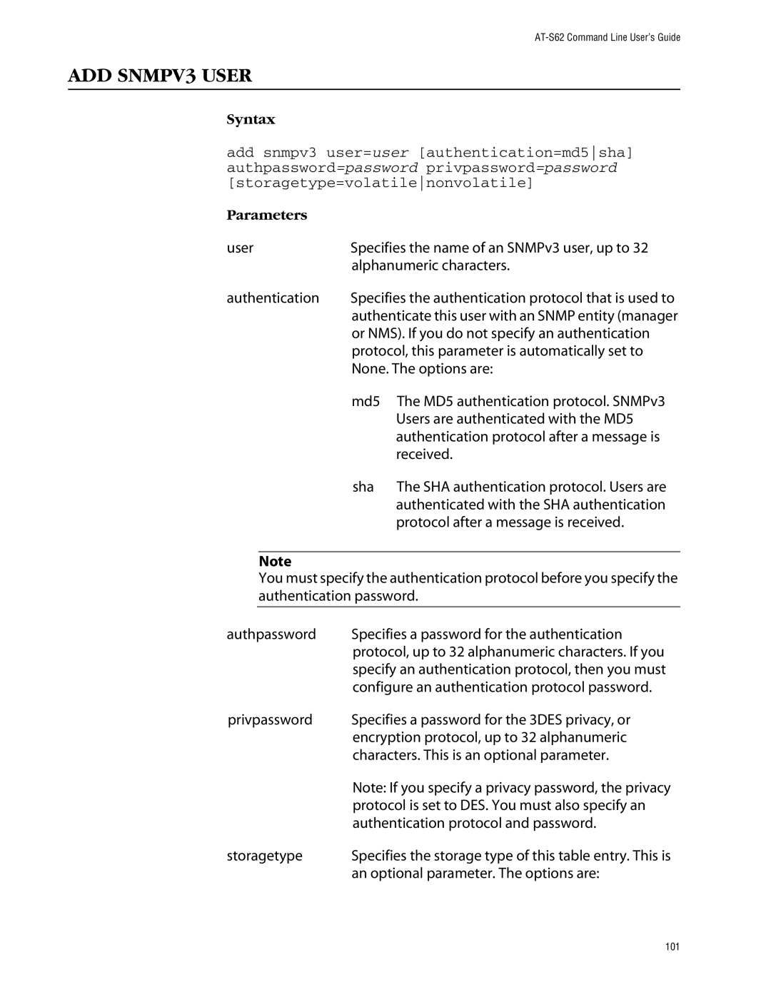 Allied Telesis management software layer 2+ fast ethernet switches manual ADD SNMPV3 User 