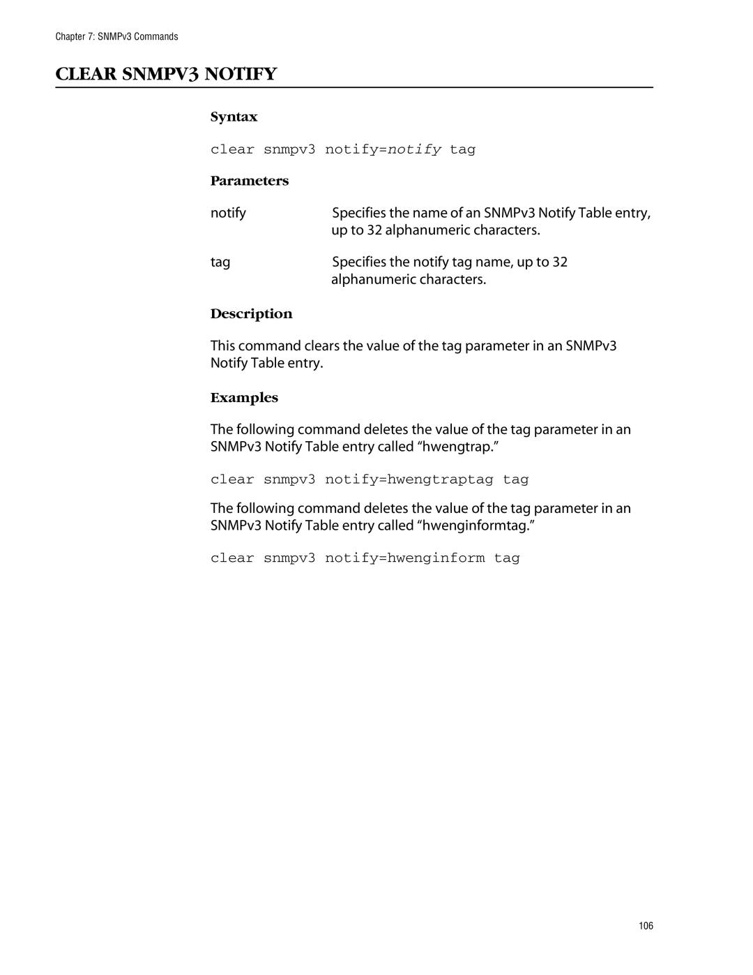 Allied Telesis management software layer 2+ fast ethernet switches Clear SNMPV3 Notify, Clear snmpv3 notify=notify tag 