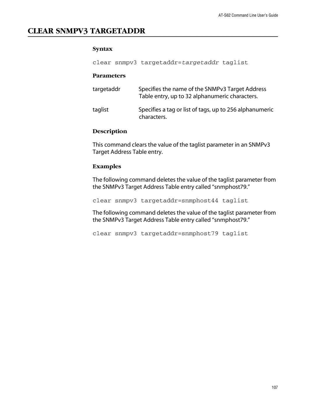 Allied Telesis management software layer 2+ fast ethernet switches manual Clear SNMPV3 Targetaddr 