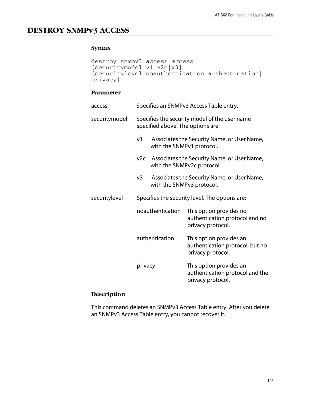 Allied Telesis management software layer 2+ fast ethernet switches manual Destroy SNMPv3 Access 