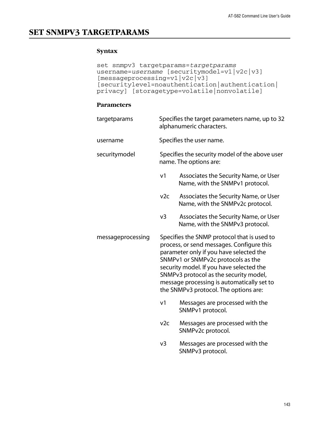 Allied Telesis management software layer 2+ fast ethernet switches manual SET SNMPV3 Targetparams 