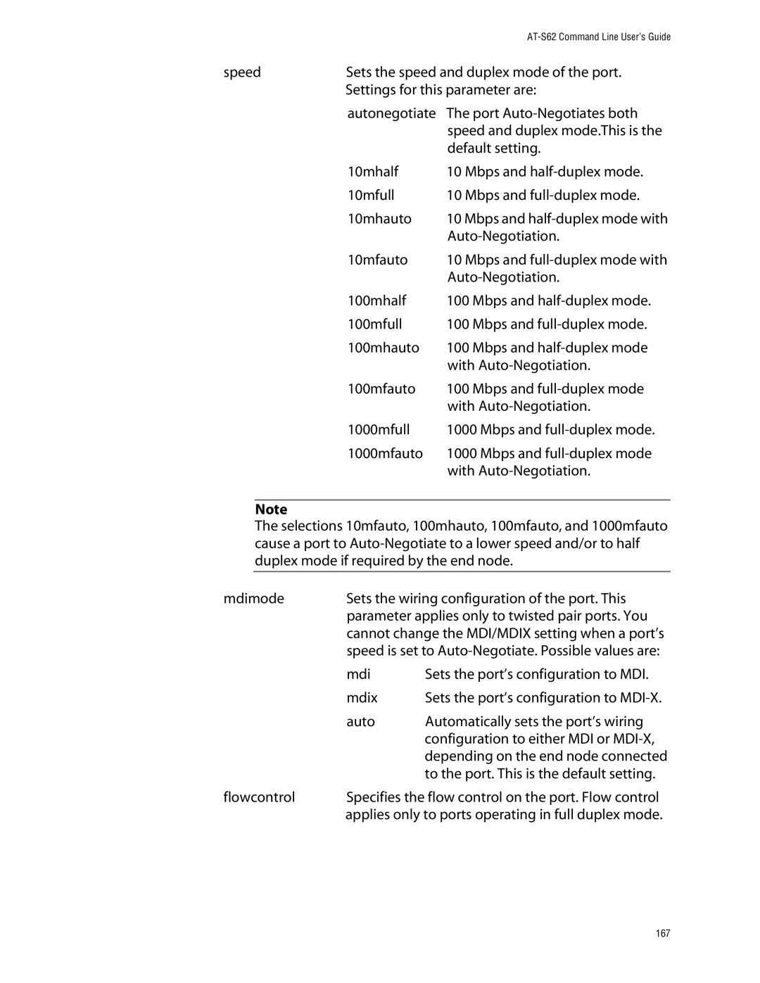 Allied Telesis management software layer 2+ fast ethernet switches manual Default setting, Auto-Negotiation 