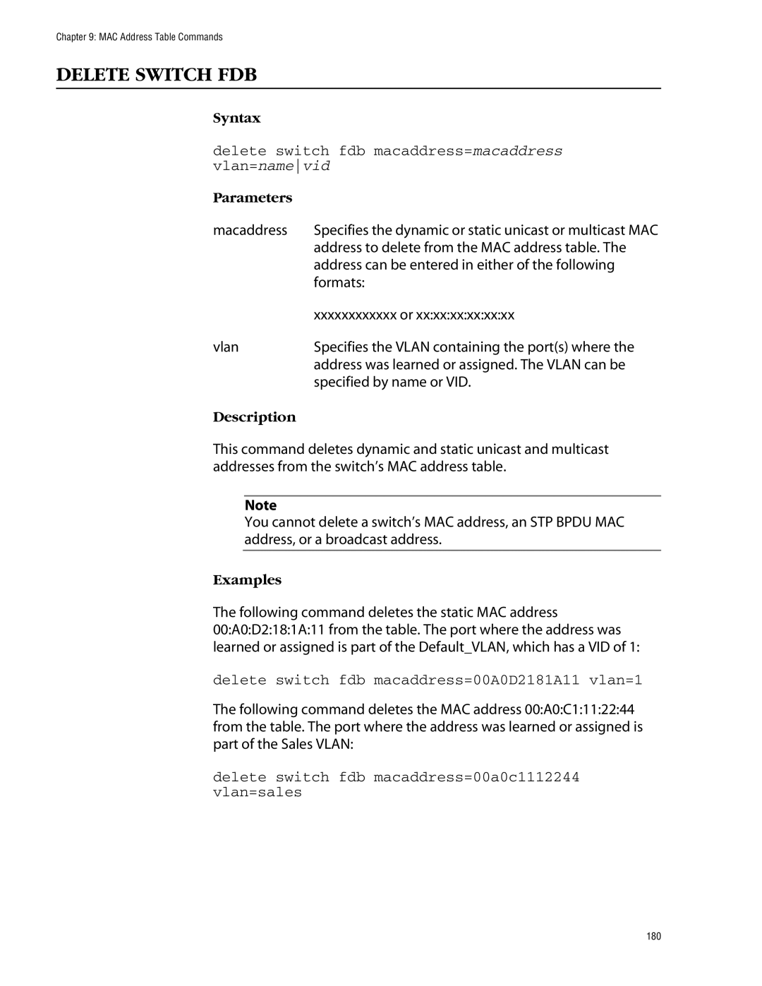 Allied Telesis management software layer 2+ fast ethernet switches manual Delete Switch FDB 