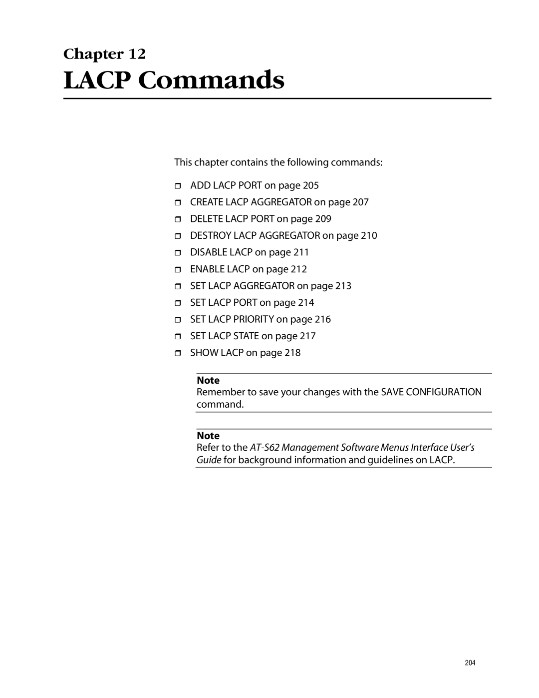 Allied Telesis management software layer 2+ fast ethernet switches manual Lacp Commands 