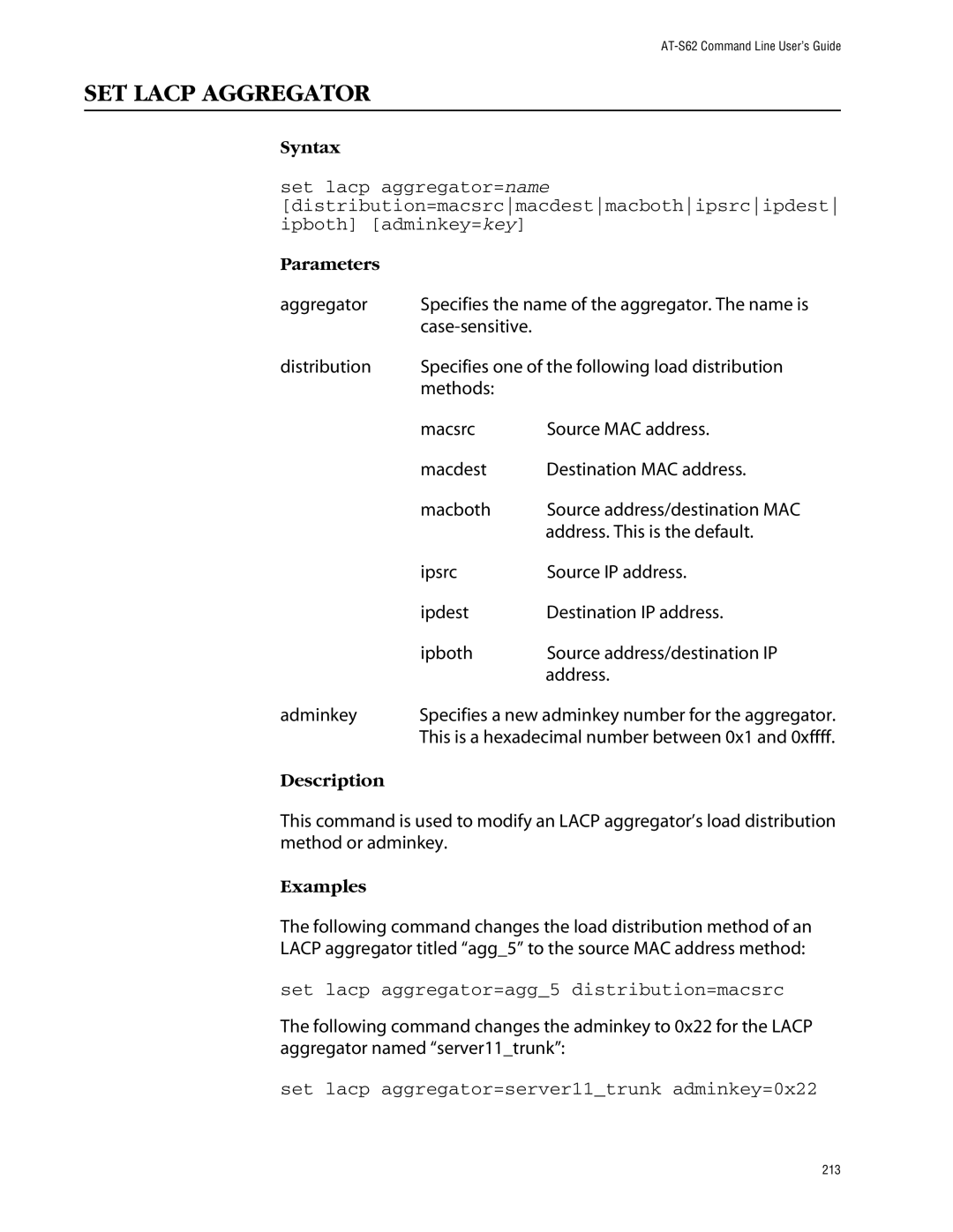 Allied Telesis management software layer 2+ fast ethernet switches manual SET Lacp Aggregator 