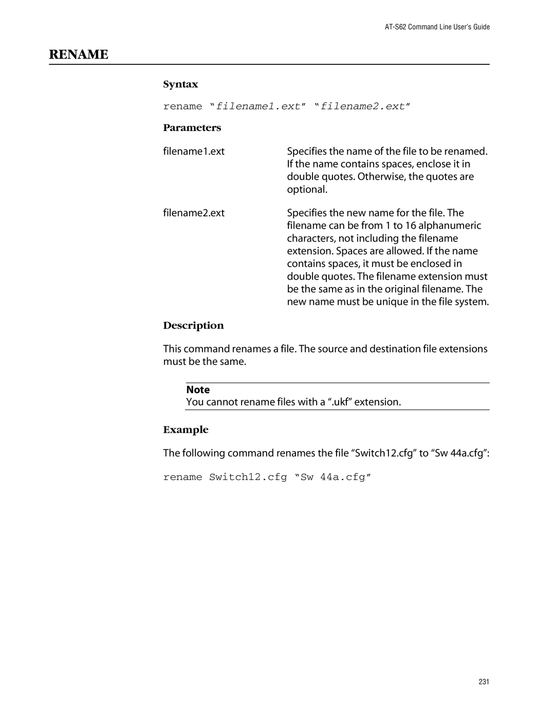 Allied Telesis management software layer 2+ fast ethernet switches manual Rename, If the name contains spaces, enclose it 