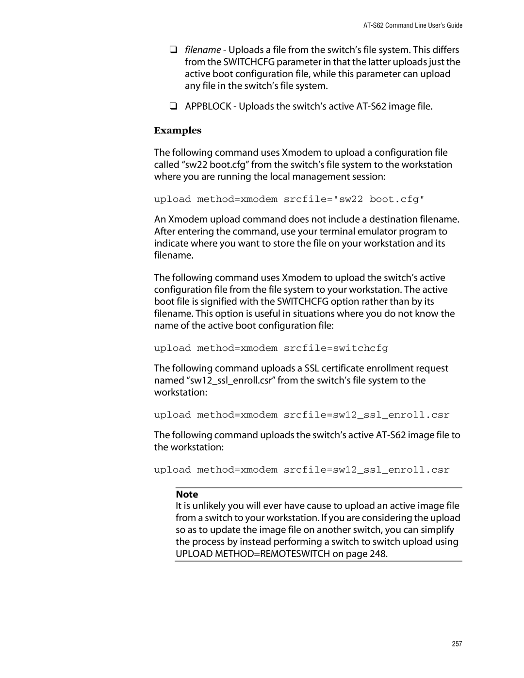 Allied Telesis management software layer 2+ fast ethernet switches manual Upload method=xmodem srcfile=sw22 boot.cfg 