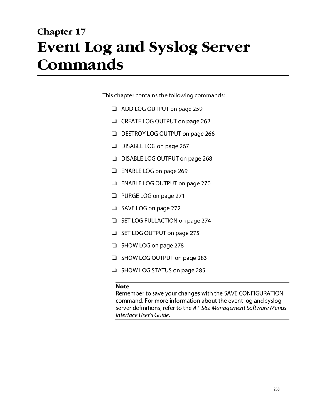 Allied Telesis management software layer 2+ fast ethernet switches manual Event Log and Syslog Server Commands 