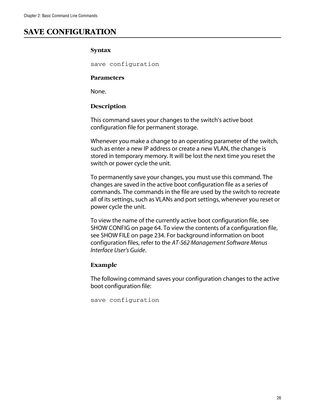 Allied Telesis management software layer 2+ fast ethernet switches manual Save Configuration, Save configuration 