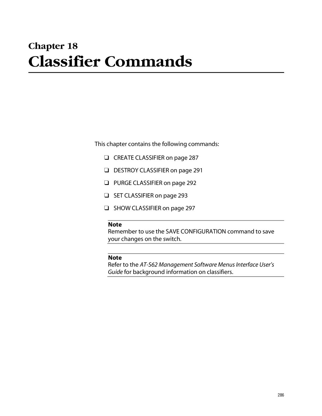 Allied Telesis management software layer 2+ fast ethernet switches manual Classifier Commands 