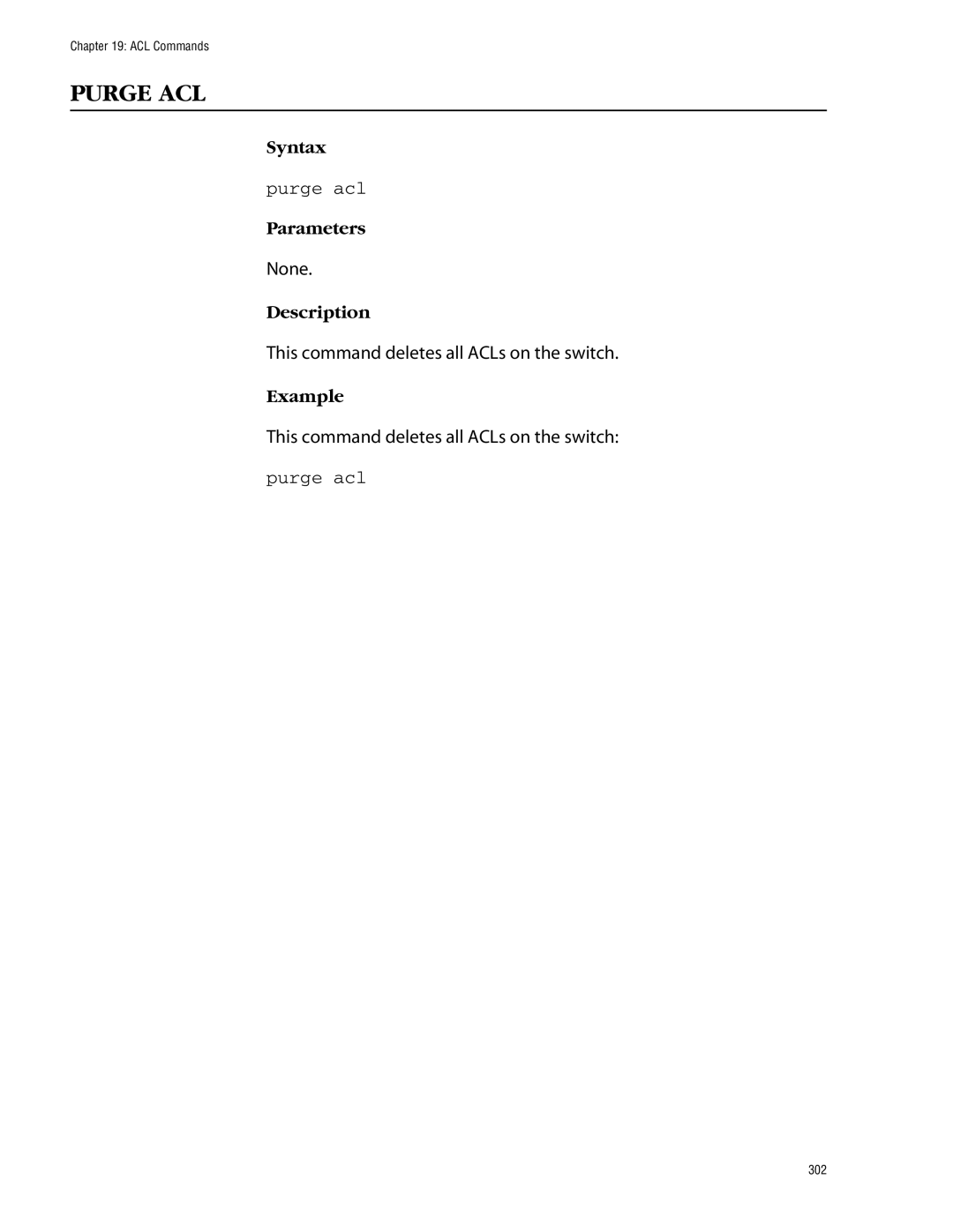 Allied Telesis management software layer 2+ fast ethernet switches manual Purge ACL, Purge acl 