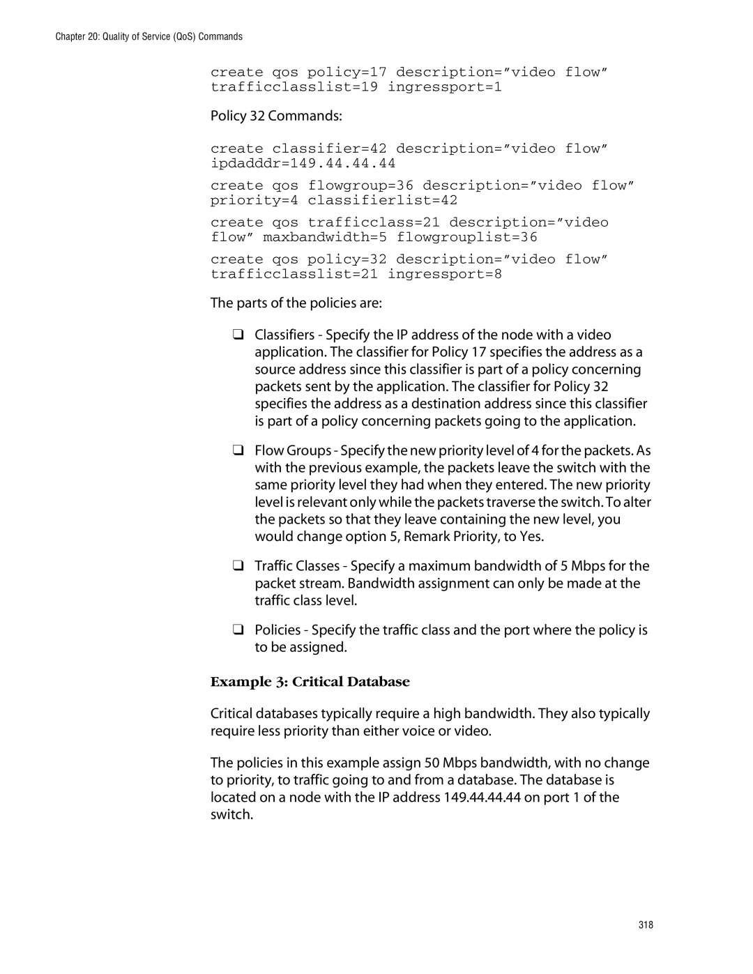 Allied Telesis management software layer 2+ fast ethernet switches manual Policy 32 Commands, Example 3 Critical Database 