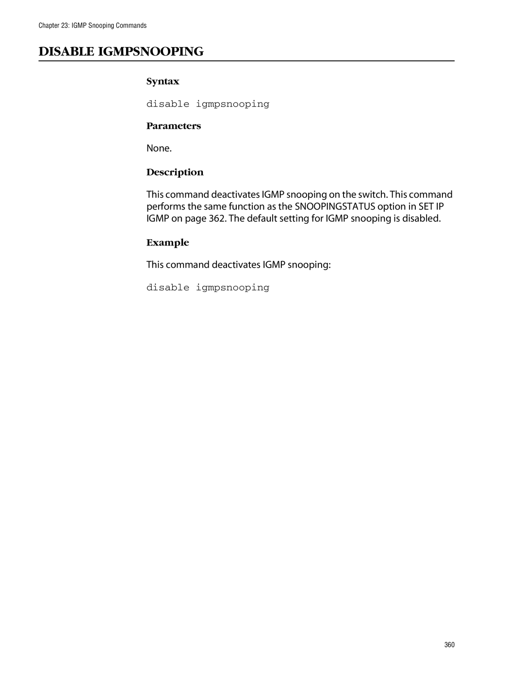 Allied Telesis management software layer 2+ fast ethernet switches manual Disable Igmpsnooping, Disable igmpsnooping 