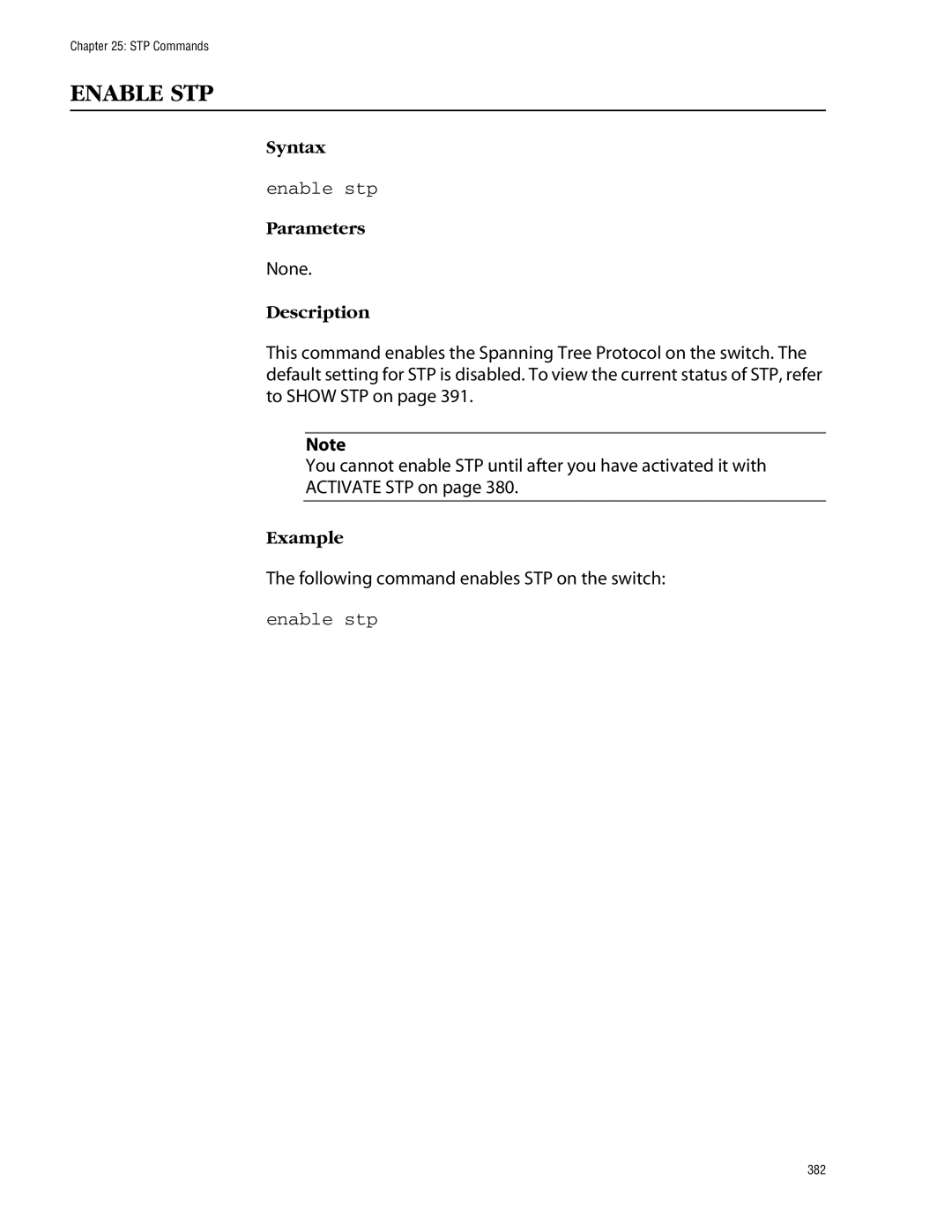 Allied Telesis management software layer 2+ fast ethernet switches manual Enable STP, Enable stp 