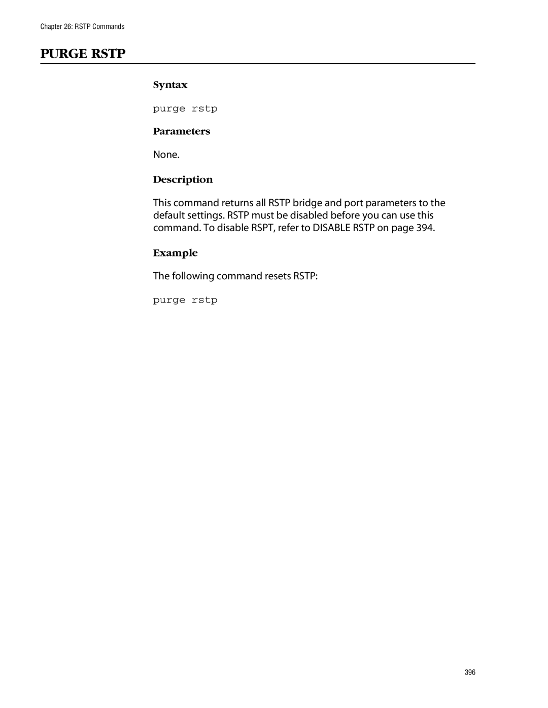 Allied Telesis management software layer 2+ fast ethernet switches Purge Rstp, Purge rstp, Following command resets Rstp 