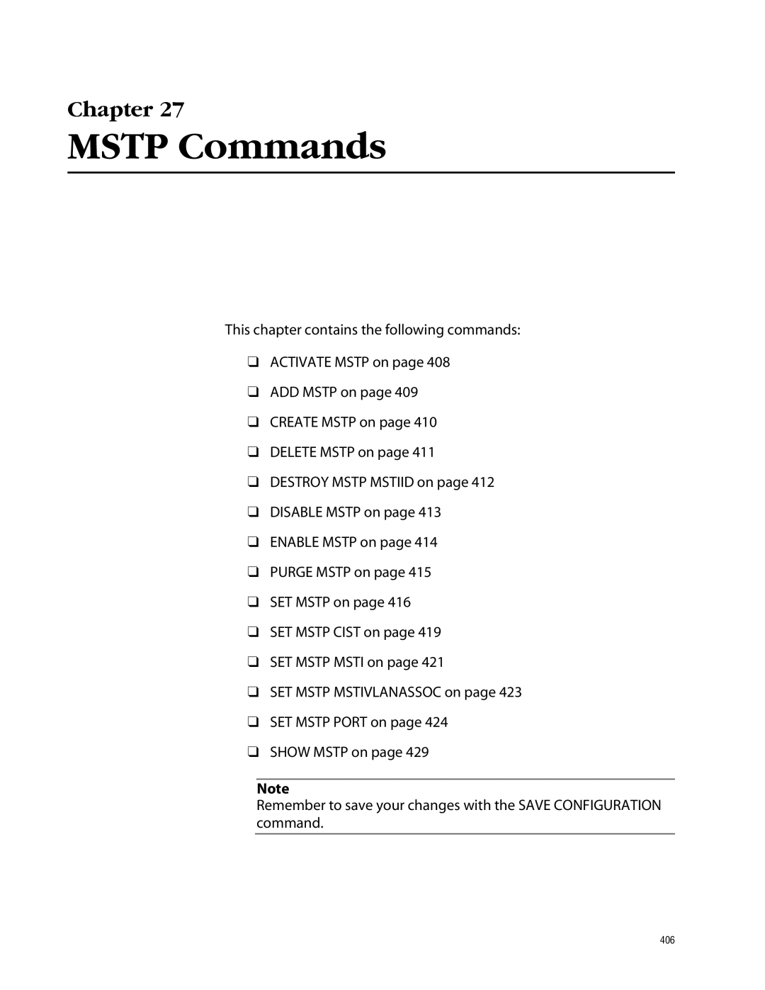 Allied Telesis management software layer 2+ fast ethernet switches manual Mstp Commands 