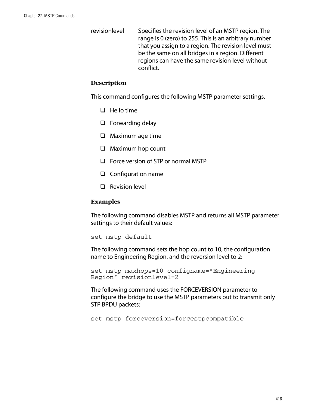 Allied Telesis management software layer 2+ fast ethernet switches manual Set mstp default 